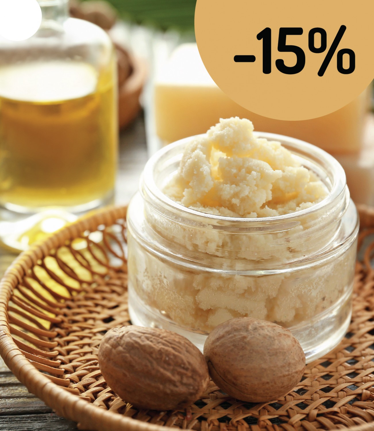 Zľava -15% na všetky suroviny na tvorbu kozmetiky v Handymade s nádobkou a s bambuckým maslom.